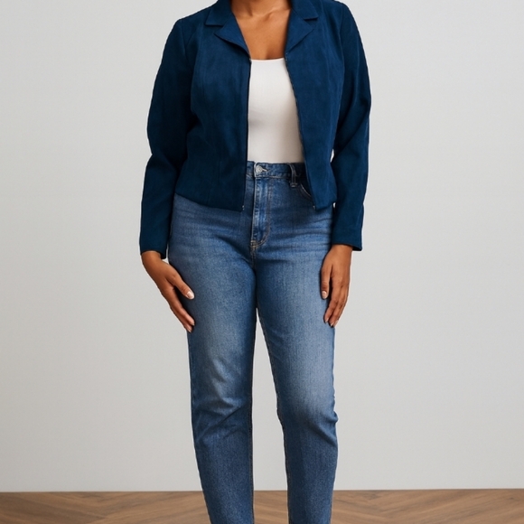 Positive Attitude Zip Front Faux Suede Crop Jacket Teal 14P - Picture 11 of 11